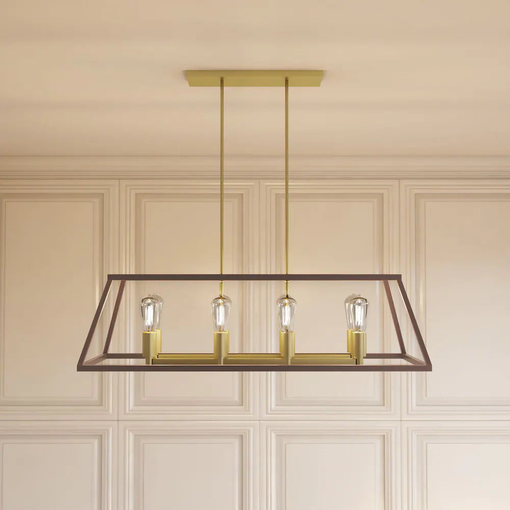 8 Light 60W Gold Pendant with Dark Bronze Metal Frame Shade