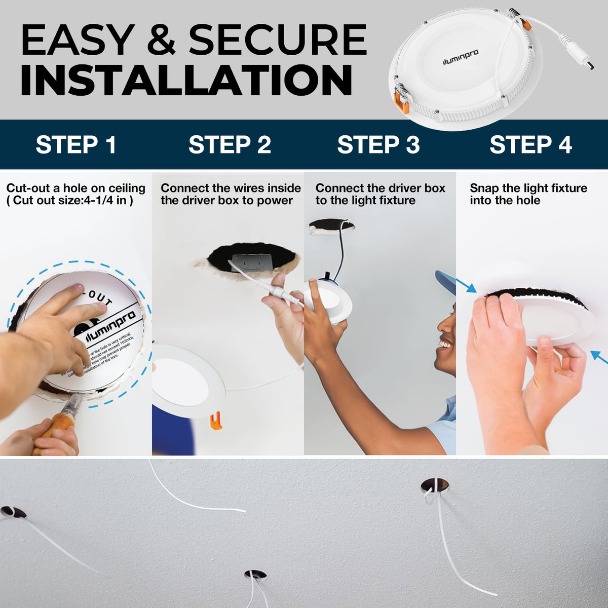 4 Inch 3 CCT LED Recessed Slim Pot Light with Junction Box, 3 CCT, 9W 750LM